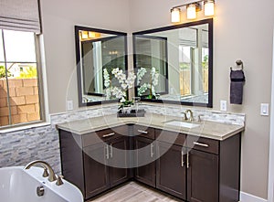 Master Bathroom Vanity, Mirrors And Bathtub