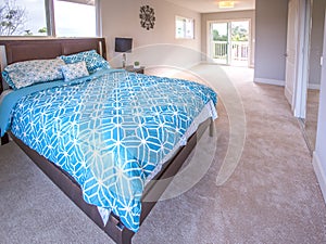 Master bedroom bed in California model home