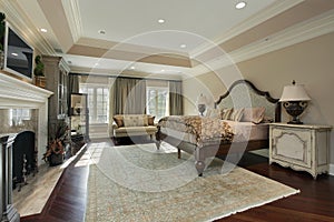 Master bedroom with marble fireplace