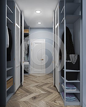 Master bedroom walk-in closet, 3d rendering