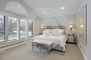 Master bedroom with wall of windows photo