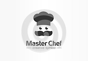Master chef creative symbol concept. Cook face, mustache and hat, restaurant abstract business logo. Baker kitchen