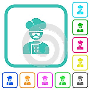 Master chef with glasses and mustache vivid colored flat icons