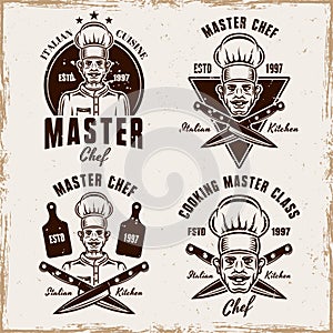 Master chef set of vector cooking vintage emblems