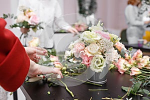 Master class on making bouquets. Spring bouquet. Learning flower arranging, making beautiful bouquets with your own photo