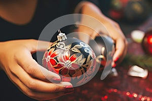 Master class on making festive Christmas trinkets: a woman makes balls