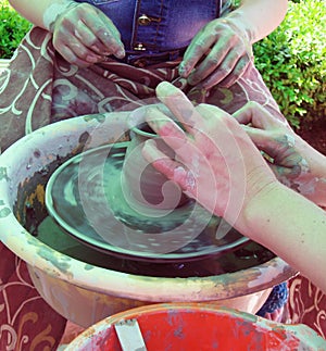 Master class in pottery, closeup