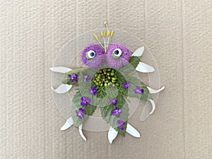 Master class, step by step how to make an octopus from leaves and flowers, kids craft