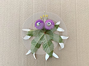 Master class, step by step how to make an octopus from leaves and flowers, kids craft