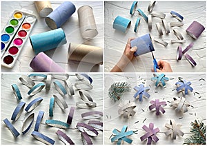 Master class, step by step, how to make snowflakes from a roll of toilet paper