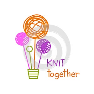 Master class, workshop for knit together. Vector template logo