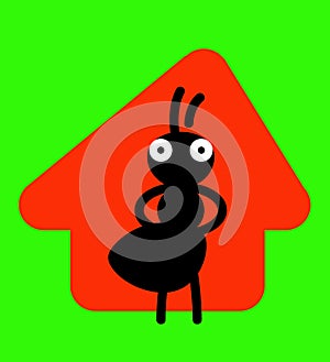 Master of the house. Serious ant and his home. Logo template.