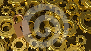The Master key lock and Gears for security concept 3d Rendering