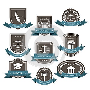 Master lawyer and attorney emblems, blazons and badges
