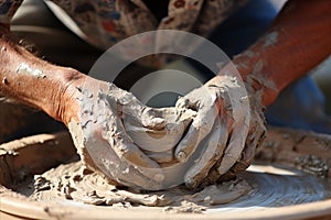 Master Potters Skilled Hands Crafting Exquisite Clay Pottery - Artisan Handmade Ceramics