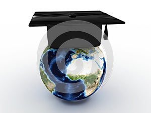 Master's cap for graduates in the globe. 3D