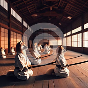 master sensei shiba inu teaches disciples the way of the dog martial arts