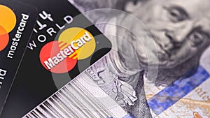 MasterCard and dollars money, banknotes