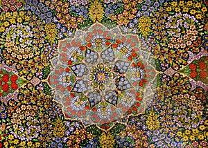 Masterpiece design of oriental persian carpet with garden of colorful flowers