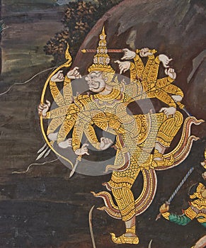 Masterpiece of traditional Thai style painting art