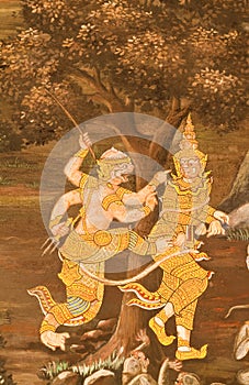 Masterpiece of traditional Thai style painting art photo