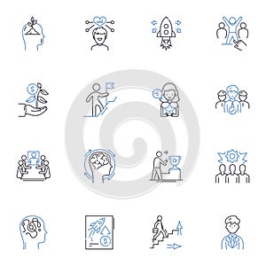 Mastery line icons collection. Expertise, Perfection, Proficiency, Competence, Adeptness, Capability, Expertness vector photo