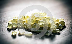 Chios mastic tears on wooden background, closeup view