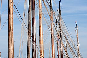 Masts and rigging from old wooden sailing ships