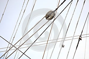 Masts and rope of sailing ship.