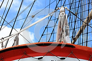 Masts and rope of sailing ship.