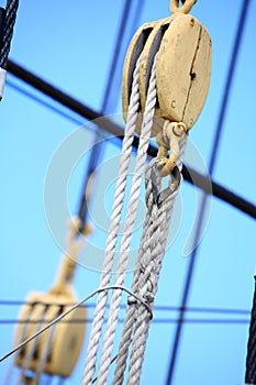 Masts and rope of sailing ship.