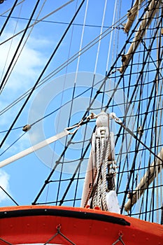 Masts and rope of sailing ship.