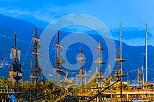 Masts and sails of huge sailing boat