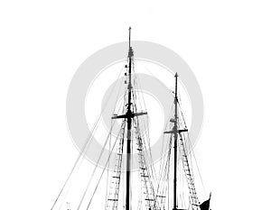 Masts silhouette of a antique caravel.