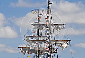 Masts and spars of a windjammer