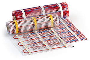 Mat electric floor heating system isolated on white. Heated warm floor. Underfloor heating