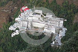 Mata Vaishno Devi temple in the middle of mountains