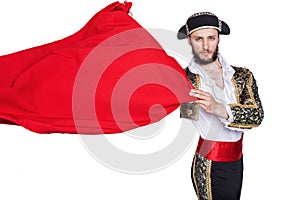 Matador throwing a red cape photo