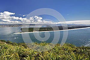 Matakana Island and entrance to harbor from Mount Maunganui