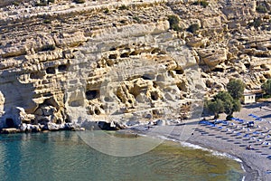 Matala beach at Crete island in Greece