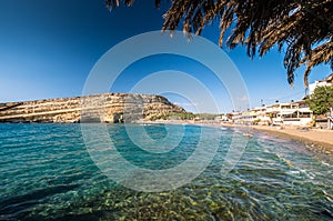 Matala beach on Crete island, Greece