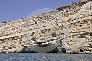 Matala, september 4th: Cave on the rocks on the famous hippies Matala beach on Crete island