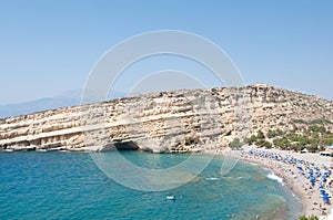 Matala wide, sandy beach on the Crete island, Greece.