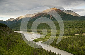 The Matanuska River cuts Through Woods at Chugach Mountains Base