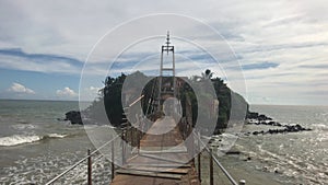 Matara, Sri Lanka, November 25, 2019, Paravi Duwa Temple, beautiful bridge to the island with a temple