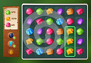 Match 3 candy game ui interface background
