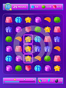 Match 3 game background with cute candy icons