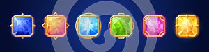 Match 3 gem game with gold frame. App jewel button