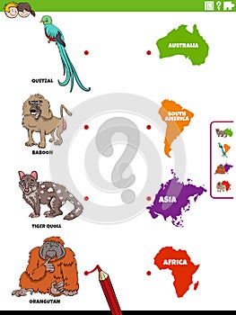 Match animal species and continents educational game