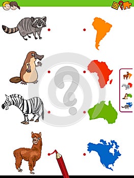 Match animals and continents educational game